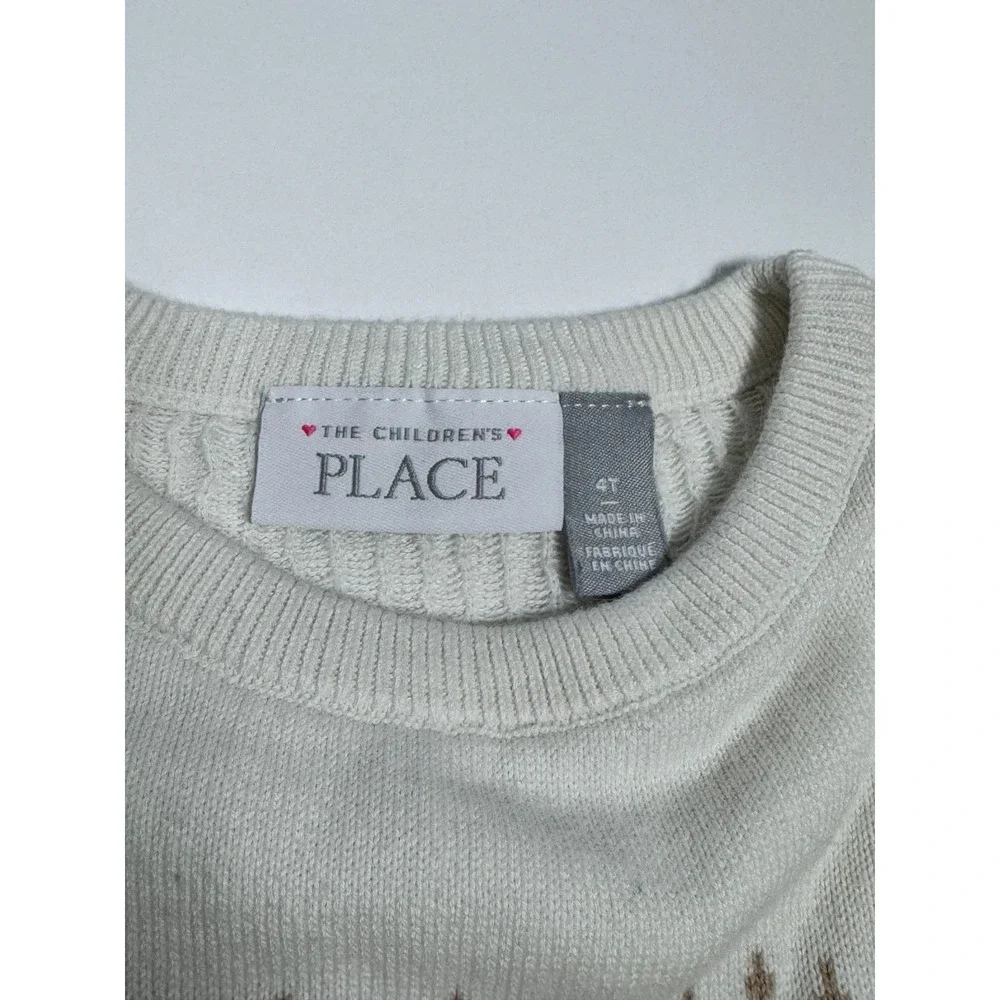 The Children's Place Sweater Dress Girls 4T Ivory Tan‎ Fair Isle Metallic Knit